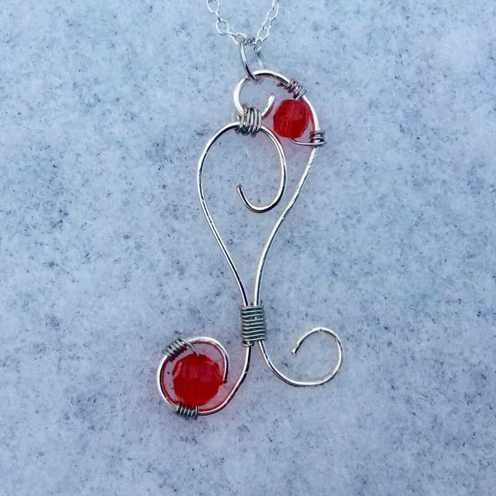 Hand Bent Crystal Filigree Wire Necklace